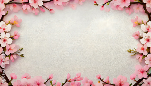 白い壁紙のスペースの周りを桜で彩ったフレーム素材