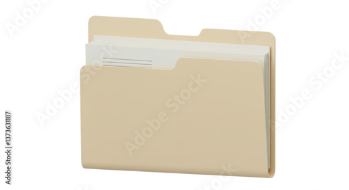 Isolated Beige File Folder with Documents for Organization