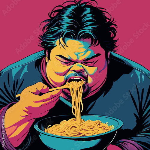 simpatico uomo grasso mangia il ramen 04