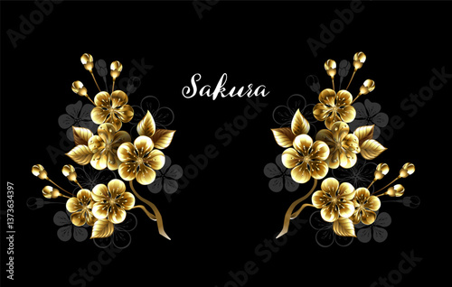 Symmetrical golden sakura branches