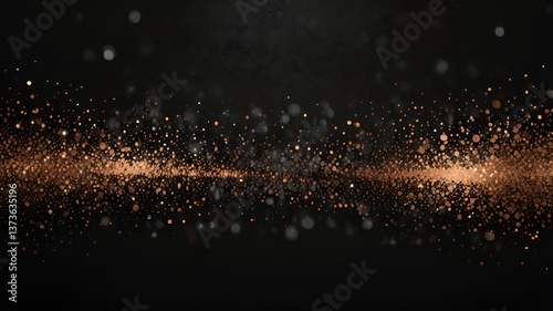 Dark black background with radiant rose gold sparkles, subtle glowing bokeh, and a brushed metallic foil texture. Modern and sophisticated.