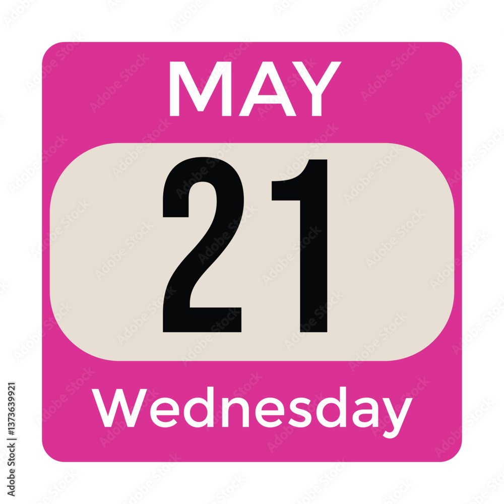 Fototapeta premium 21 May, Wednesday, Date template, Useful design for calendar or event promotion