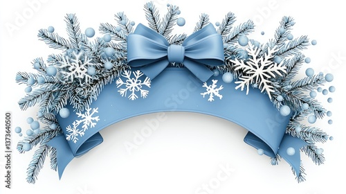 Elegant Blue Holiday Decor with Snowflakes, Bows, and Pine Foliage for Festive Celebrations and Winter Events