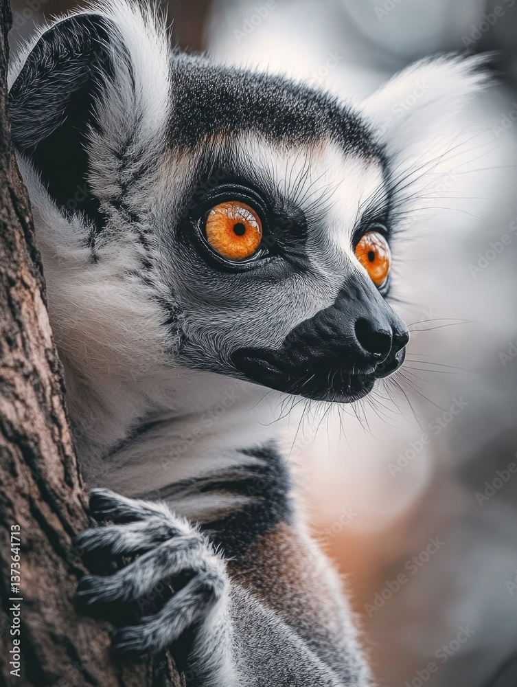 Fototapeta premium This lemur appears curious and alert, with bright eyes and a gentle expression.