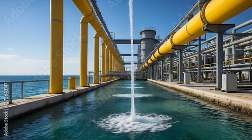 Desalination plant infrastructure pumping fresh water for coastal communities