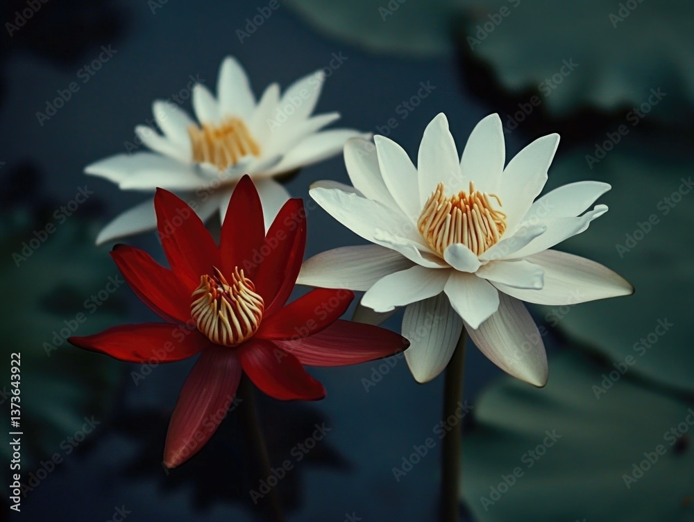 Close-up of pink and white lotus flowers in a tranquil setting, with lily pads and ripples indicating peacefulness. Close-up of pink and white lotus flowers in a tranquil setting, with lily pads and ripples indicating peacefulness.