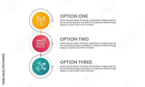 Circle infographic with curves. 3 options for business presentation. Banner, Plan, Strategy and Marketing.