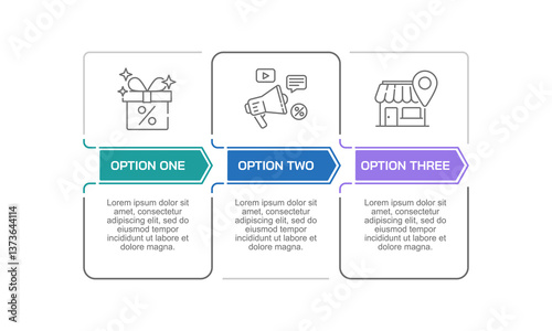 Infographic 3 options or steps for marketing. Presentation, Report, Data, Plan and Strategy.