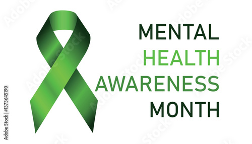 Mental Health Awareness Month. Green awareness ribbon. Raising awareness of mental health campaign. Mental Health Awareness Month vector illustration with green. Vector concept illustration