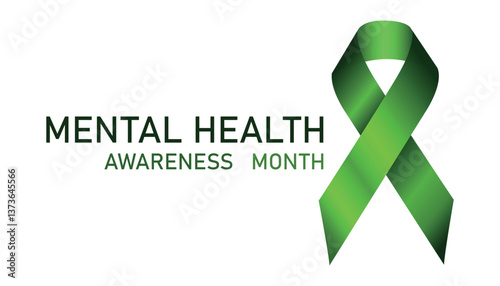 Mental Health Awareness Month. Green awareness ribbon. Raising awareness of mental health campaign. Mental Health Awareness Month vector illustration with green ribbon loop. Concept illustration