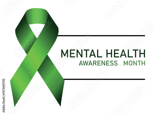 Green awareness ribbon. Mental Health Awareness Month. Raising awareness of mental health campaign. Vector concept illustration