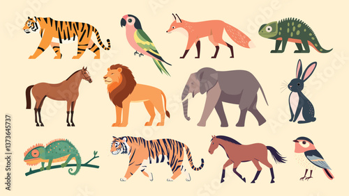Colorful illustrated animal collection, isolated vector set