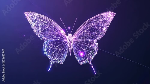 Abstract polygonal butterfly design, vibrant purple hues