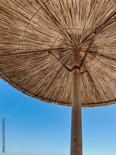Underneath a Straw Beach Umbrella