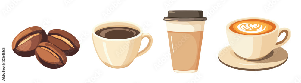 Coffee variety illustrated collection, vector element set