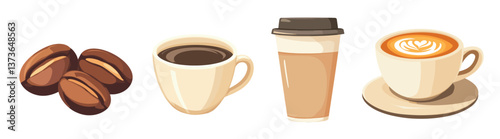 Obraz na płótnie Coffee variety illustrated collection, vector element set w salonie