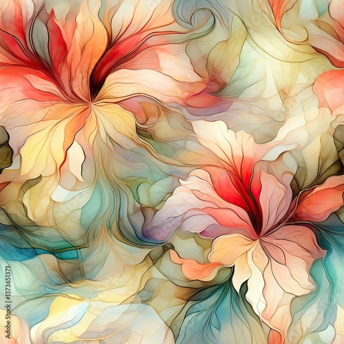 Seamless flowers  patterns. Painted flowers background. Watercolor textured abstract floral texture