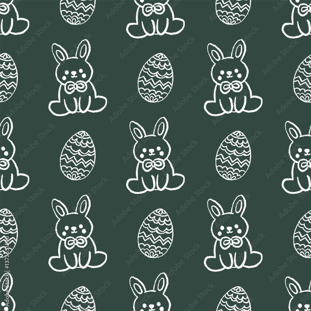 Easter eggs and bunnies. School board chalk doodle.  Seamless vector pattern for fabric design, wrapping paper, wallpapers.  Hand drawn.