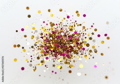 きらめく金とピンクの紙吹雪 華やかで祝祭的な雰囲気