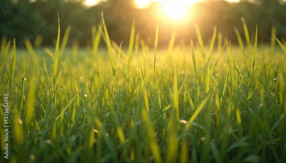 Obraz premium Sunlit Green Grass Field with Soft Shadows