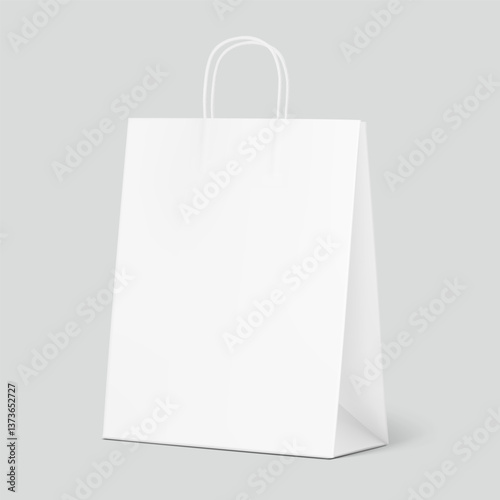 Paper carrier bag with twisted handle mockup. Vector illustration isolated on grey background. Easy to use for presentation your product, idea, promo, design. EPS10.	