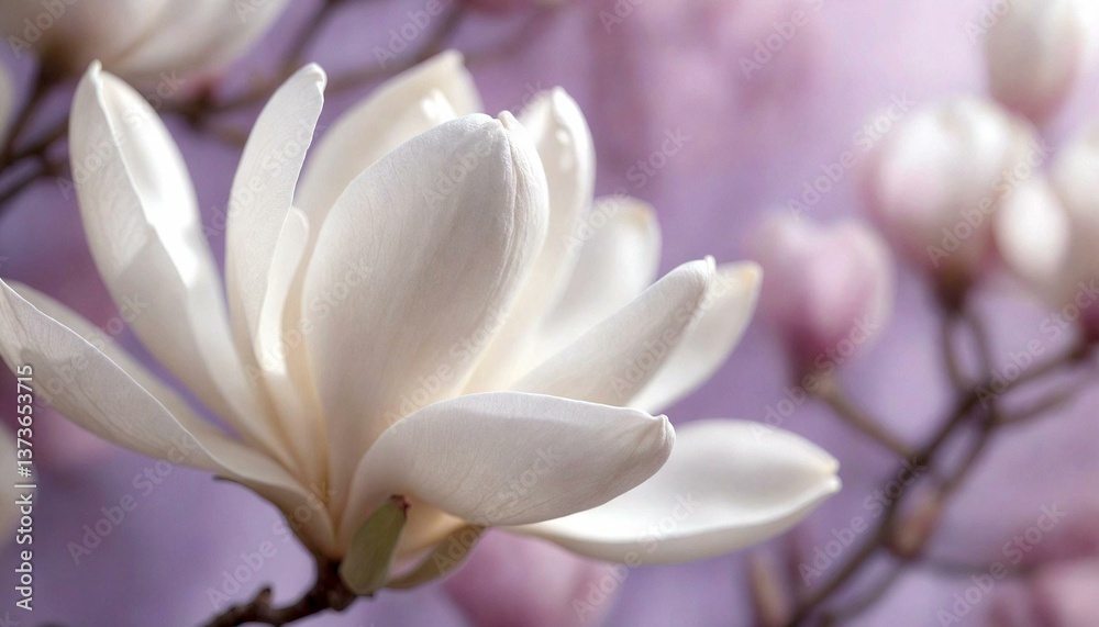 Fototapeta premium White Magnolia Blooms on Pastel Background