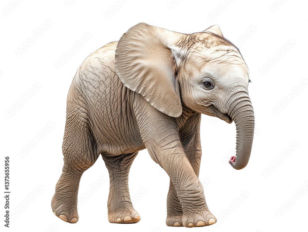 Fototapeta premium Young elephant walking gracefully in natural habitat on a transparent background, cut out