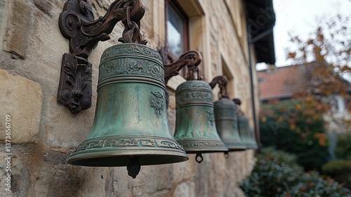 Bronze Bells in a Clock Tower Chiming the Passage of Time