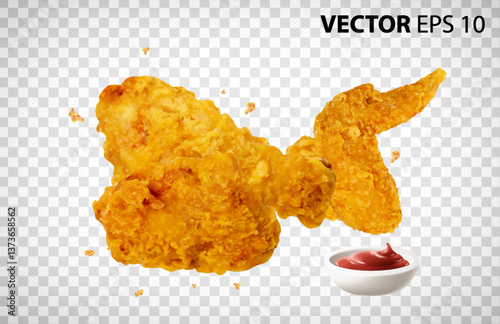 Vector fried chicken with tomato sauce