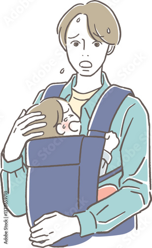 赤ちゃんに泣かれて困っている男性