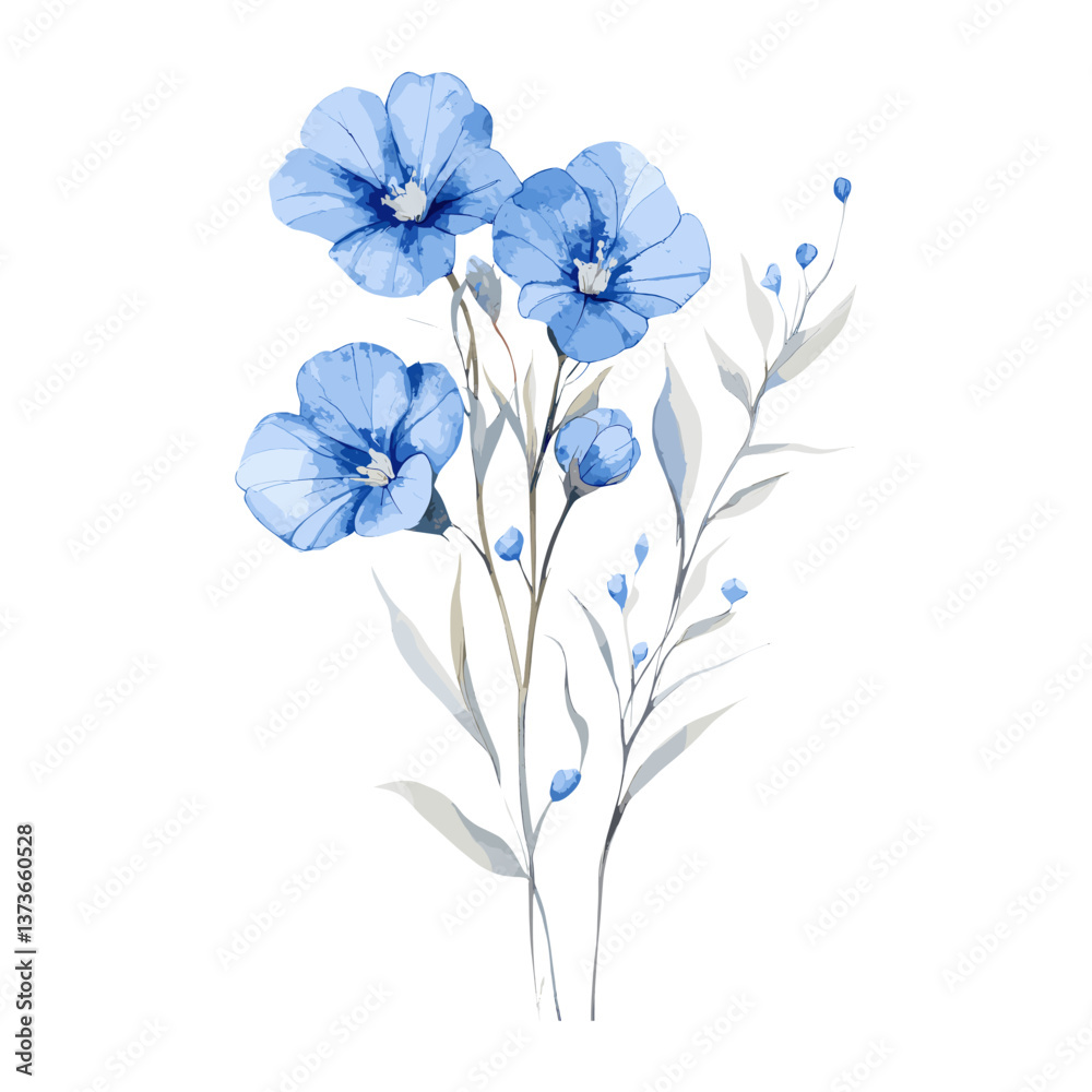 Watercolor blue wildflower flowers illustration art vector