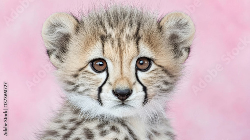 Cute cheetah cub with big eyes and soft fur