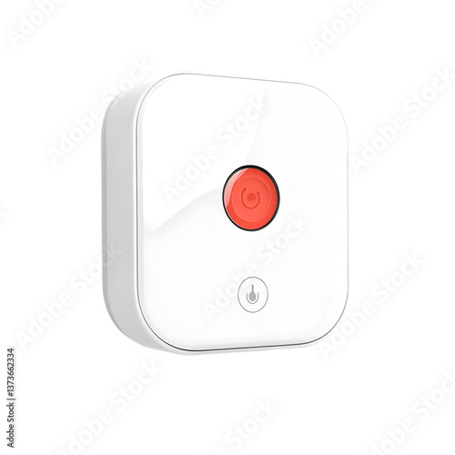 Isolated white square device with a red button and a power symbol against a black background Free Download Isolated white square device with a red button and a power symbol against a black background - GFXLoad