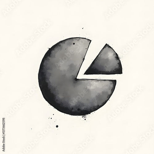 Abstract ink wash illustration of a statistical pie graph with a missing slice, representing data distribution and financial analysis