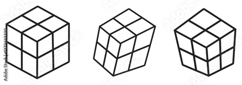 Cube icon Building blocks line icon set. Outline symbol of toys and construction. Editable stroke flat on white background design eps 10 