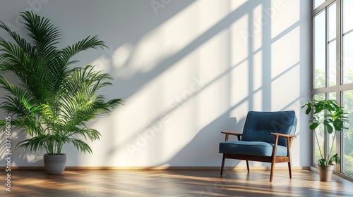Wallpaper Mural Bright room showcases armchair next to large plants and window Torontodigital.ca