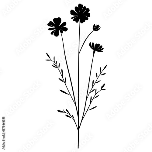 Wild flower illustration silhouette minimalist vector