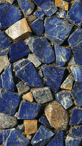 Beautiful lapis lazuli stones arranged in a striking pattern showcasing vibrant blue hues and shimmering gold accents