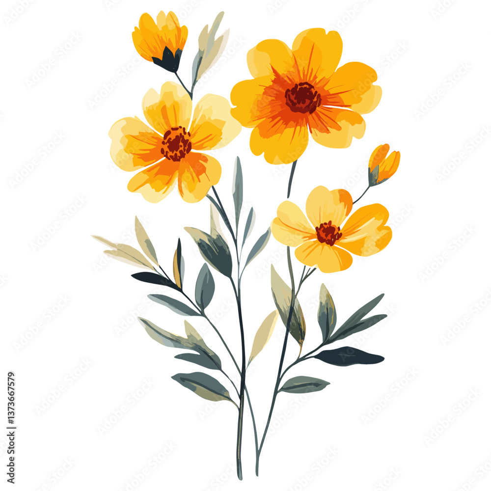 Fototapeta premium Marigold illustration vibrant flowers vector