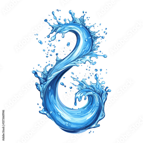 Water s curve shape splash art illustration blue vector
