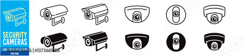 security surveillance cameras icon set vector illustration. Editable stroke icons collection. liner icons.