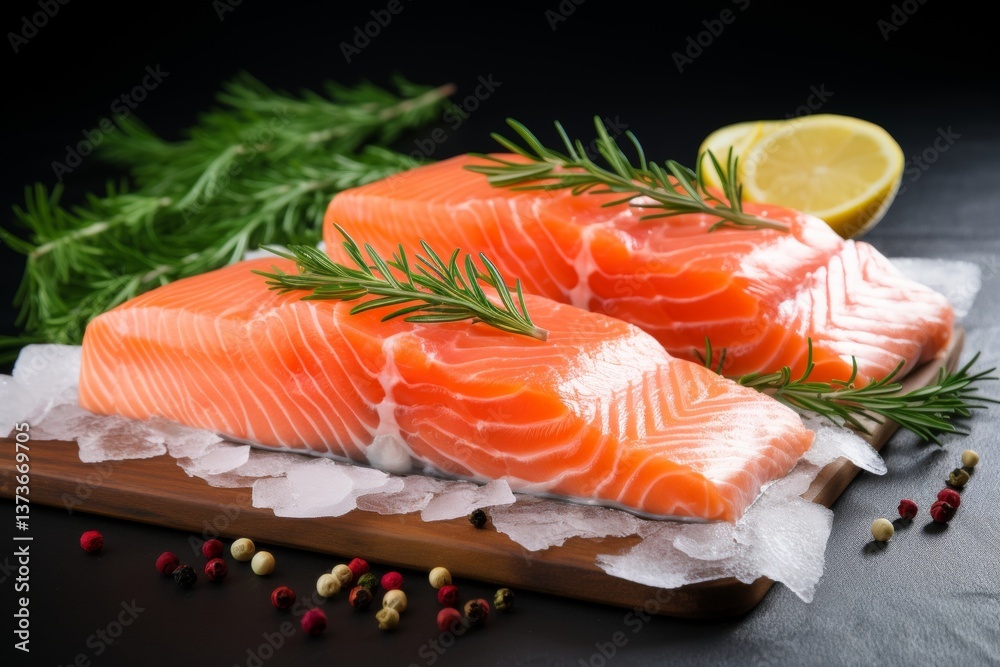 Fresh raw salmon fillet with spicy seasonings Fresh raw salmon fillet with spicy seasonings