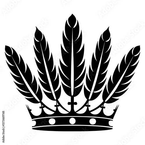 Feather crown silhouette elegant black vector