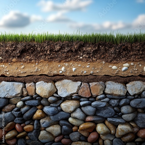 Grass growing resiliently on a rock wall demonstrating soil stratification layers in a realistic natural setting