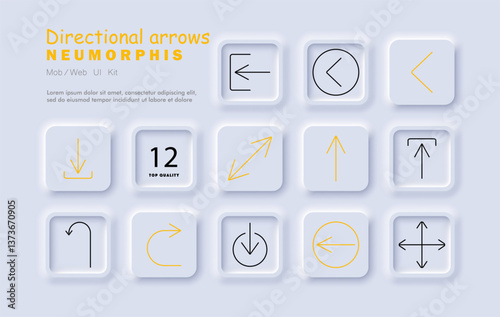 Directional arrows set icon. Left, right, upward, downward, circular, diagonal, hook, interaction, motion, guidance, interface, navigation, return, movement
