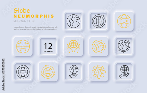 Globe set icon. Earth, global map, internet, geography, orbit, connection, settings, support, technology, network, eco world, planet care, planetary system