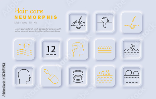 Hair care set icon. Follicle, scalp, drop, shine, serum, skin, texture, growth, mask, pattern, cleanse, hydration, cosmetic