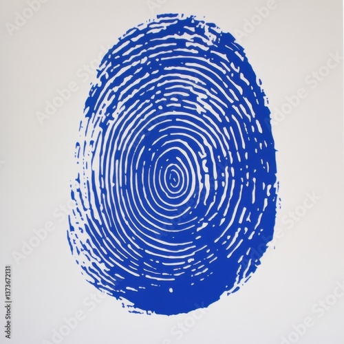Detailed image of a blue-colored thumbprint capturing the intricate patterns and unique characteristics of fingerprints
