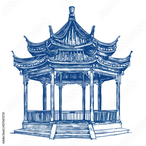 Hand drawn a pavilion architecture illustration gazebo vector