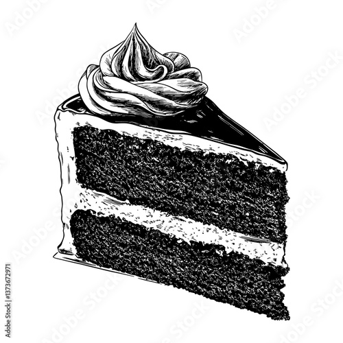 Chocolate cake dessert black white vector